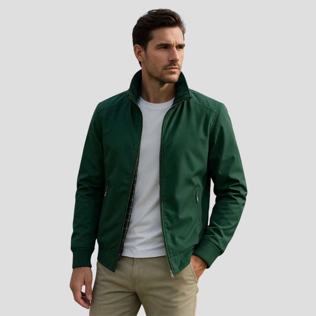 Men's Lightweight Summer Jacket with Stand Collar and Zip Front
