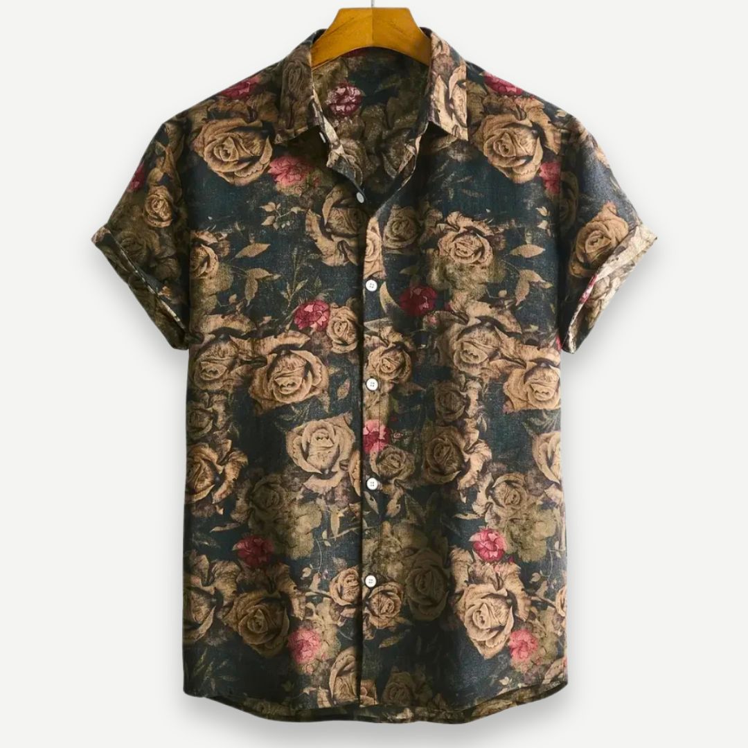 AirLight Golden Bloom Shirt - Lightweight Floral Print Shirt for Men