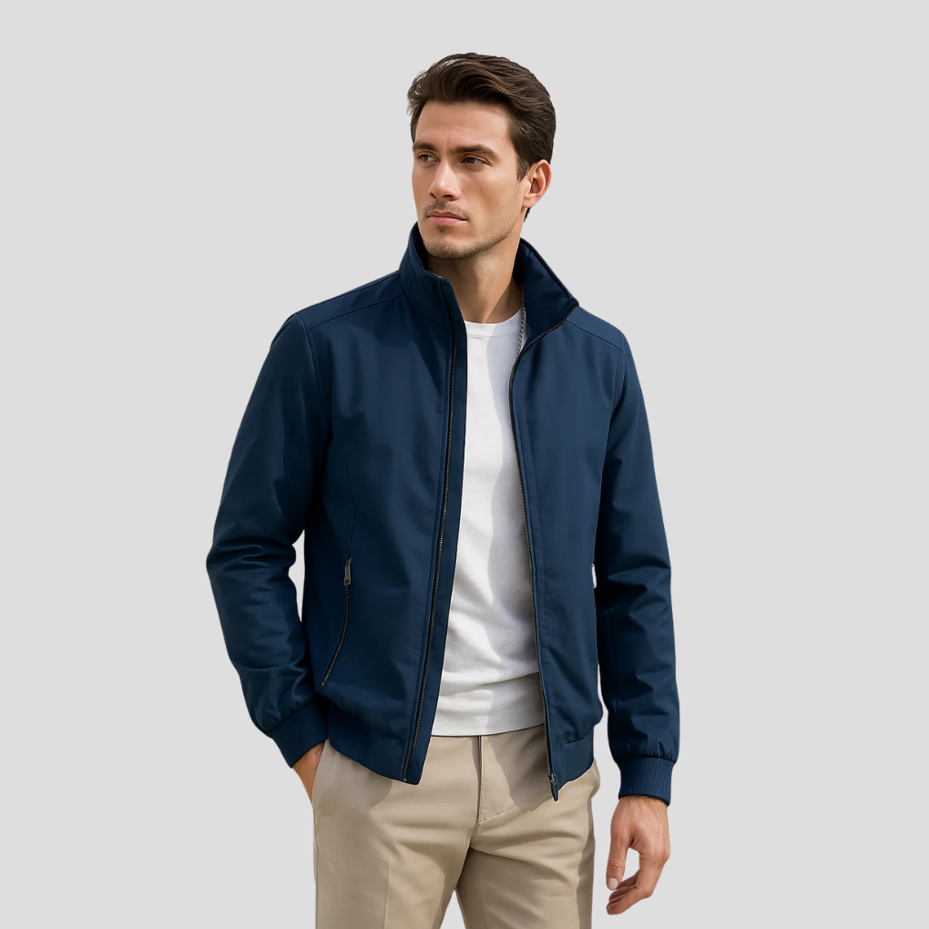 Men's Lightweight Summer Jacket with Stand Collar and Zip Front