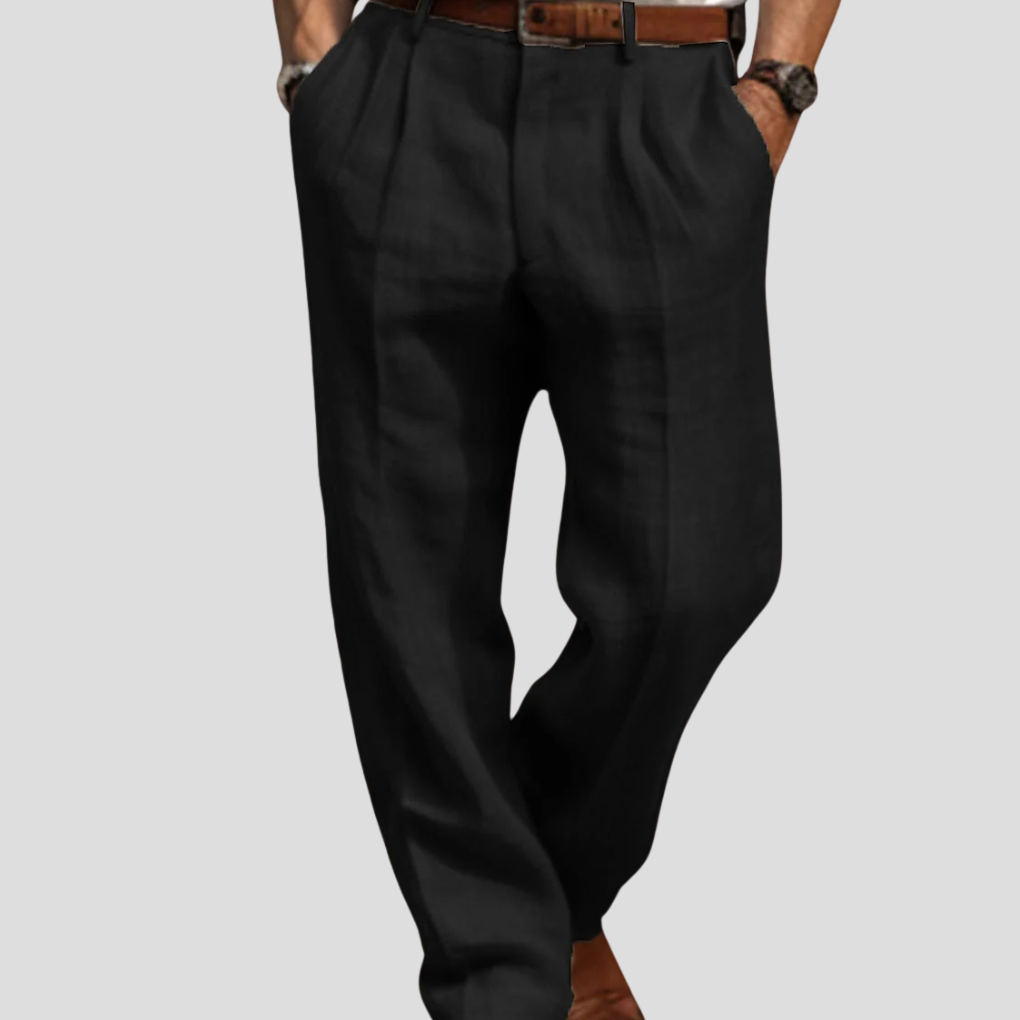 Men's Pleated Linen Trousers - Straight-Leg Summer Pants