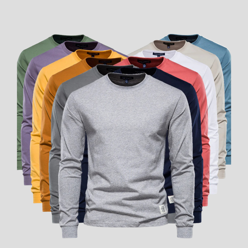 Men's Long Sleeve Crew Neck Shirt | Cotton Blend Knit Top for Everyday Wear