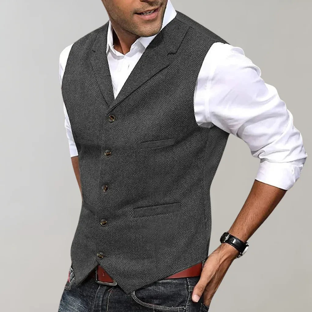 Men's Suit Vest, Formal Waistcoat with Adjustable Back Strap