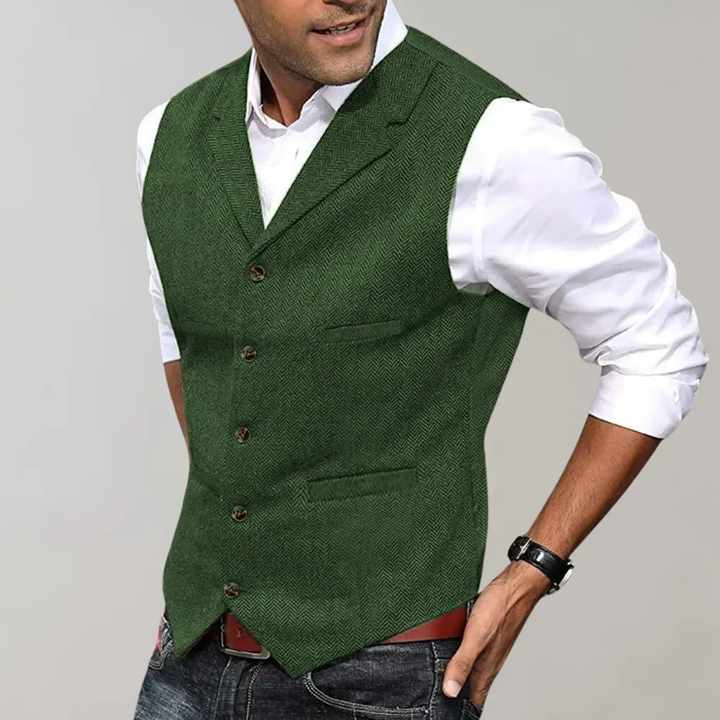 Men's Suit Vest - Five-Button Formal Waistcoat with Adjustable Back
