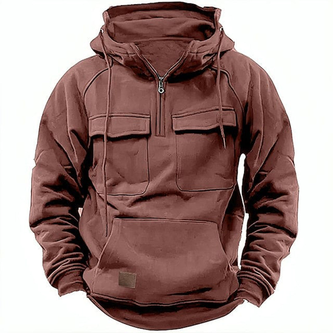 Men's Retro Motorcycle Hoodie | Zip-Up Fleece Jacket with Pockets
