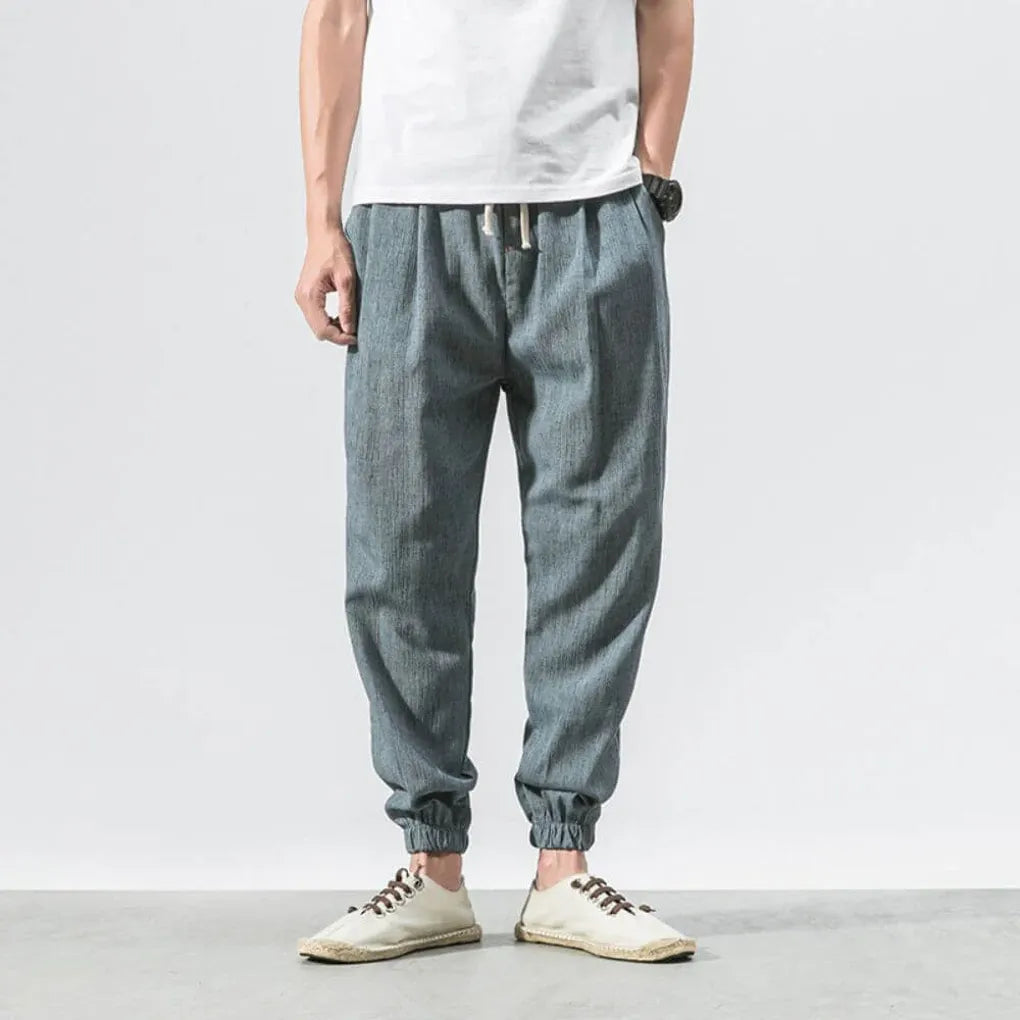 Men's Cotton Linen Comfort Pants, Lightweight Everyday Trousers