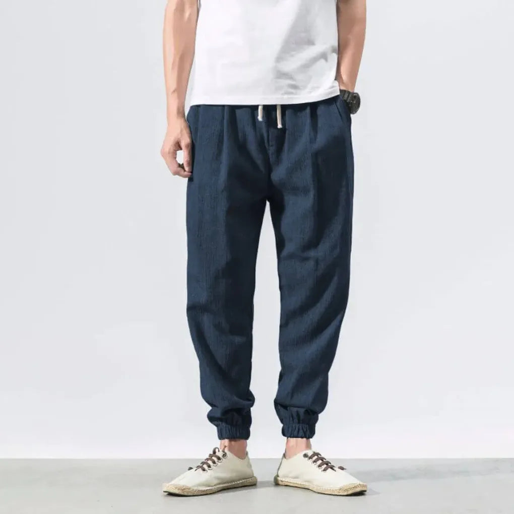Men's Cotton Linen Comfort Pants, Lightweight Everyday Trousers