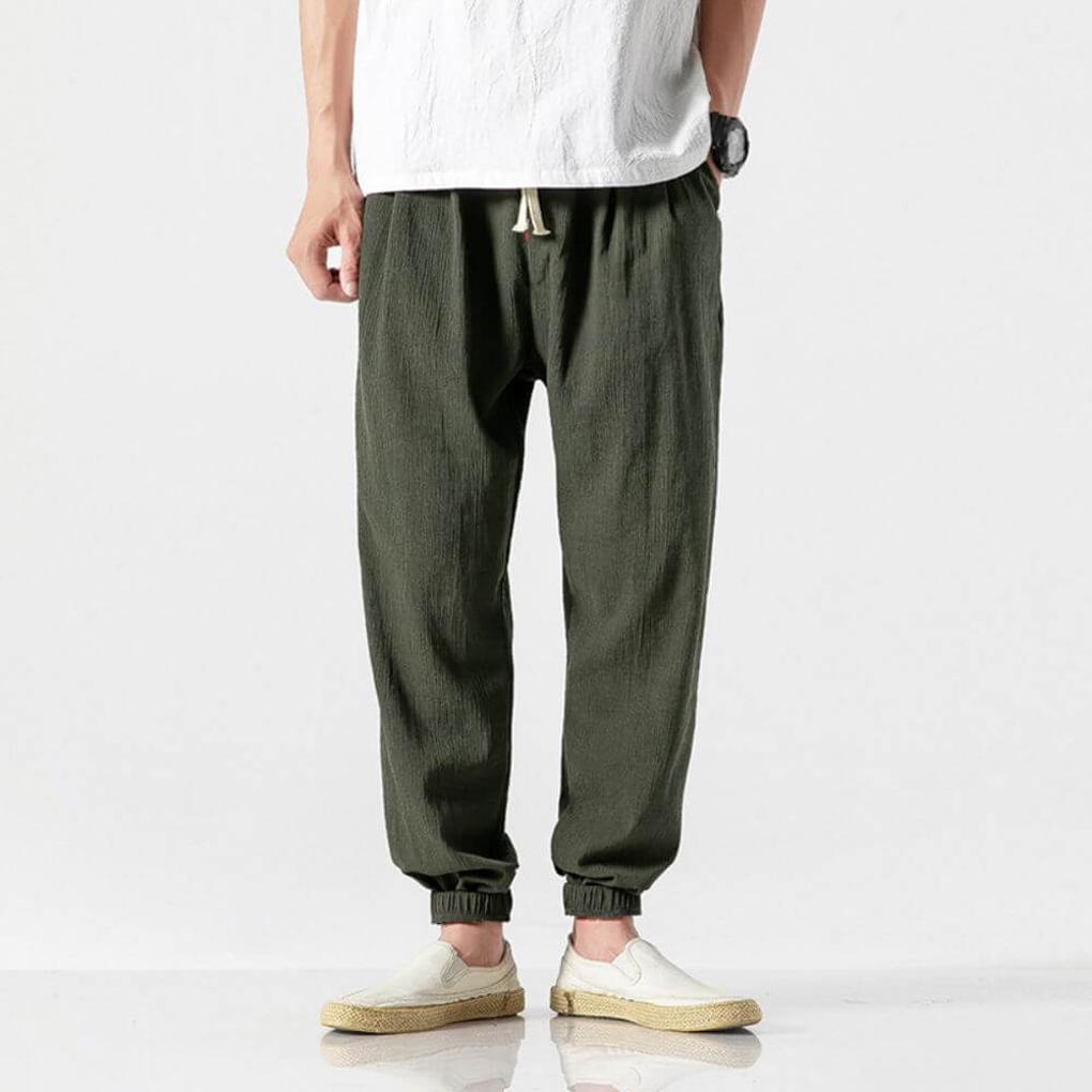 Men's Cotton Linen Comfort Pants, Lightweight Everyday Trousers
