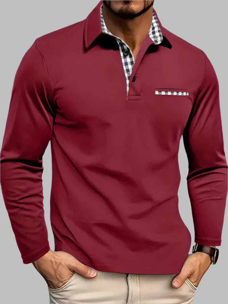 Men's Long Sleeve Polo Shirt - Classic Cotton Blend for Summer