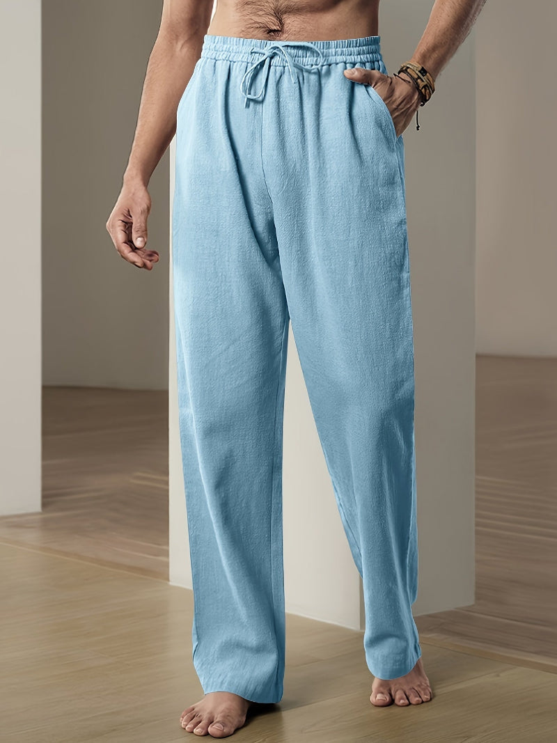 Men's Relaxed-Fit Drawstring Pants - Casual Cotton-Linen Trousers