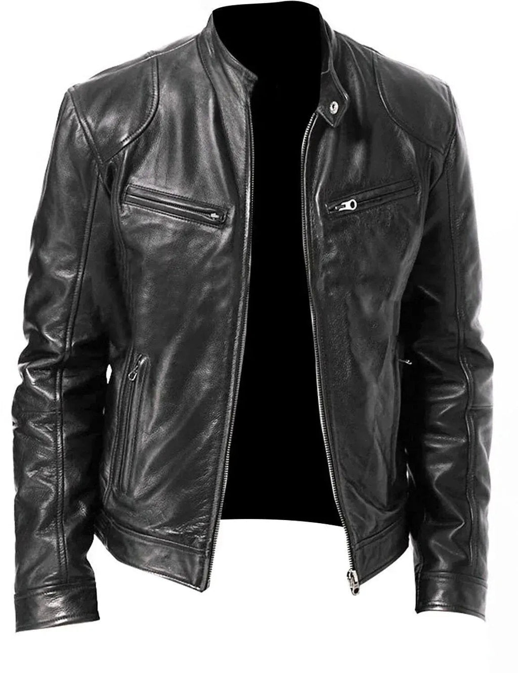 Men's Faux Leather Motorcycle Jacket, Classic Biker Style Outerwear