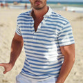 Men's Striped Polo Shirt - Short Sleeve Retro Casual Polo