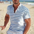 Men's Striped Polo Shirt - Short Sleeve Retro Casual Polo