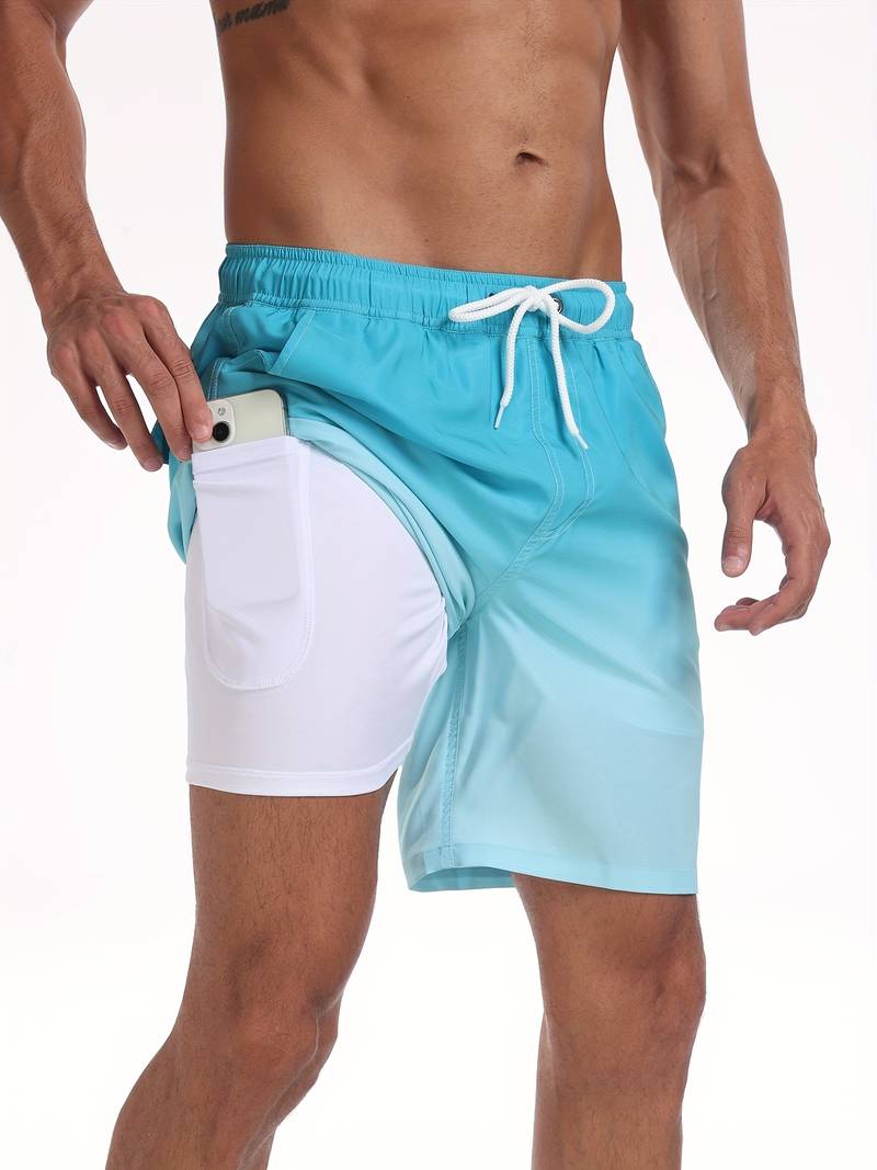 Men's Swim Trunks with Drawstring Waist, Mid-Thigh Quick-Dry Board Shorts
