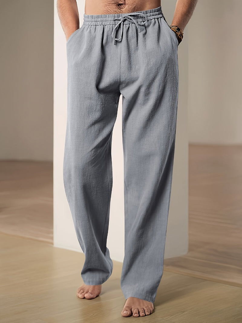 Men's Relaxed-Fit Drawstring Pants - Casual Cotton-Linen Trousers