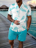 Men's Tropical Print Shirt and Shorts Set, Matching Summer Two-Piece Outfit