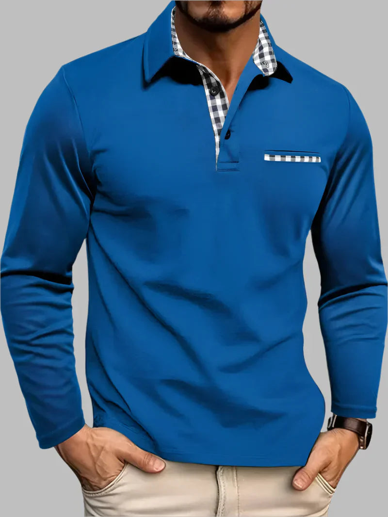 Men's Long Sleeve Polo Shirt - Classic Cotton Blend for Summer