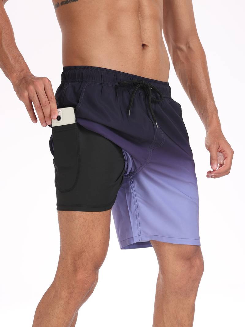 Men's Swim Trunks with Drawstring Waist, Mid-Thigh Quick-Dry Board Shorts