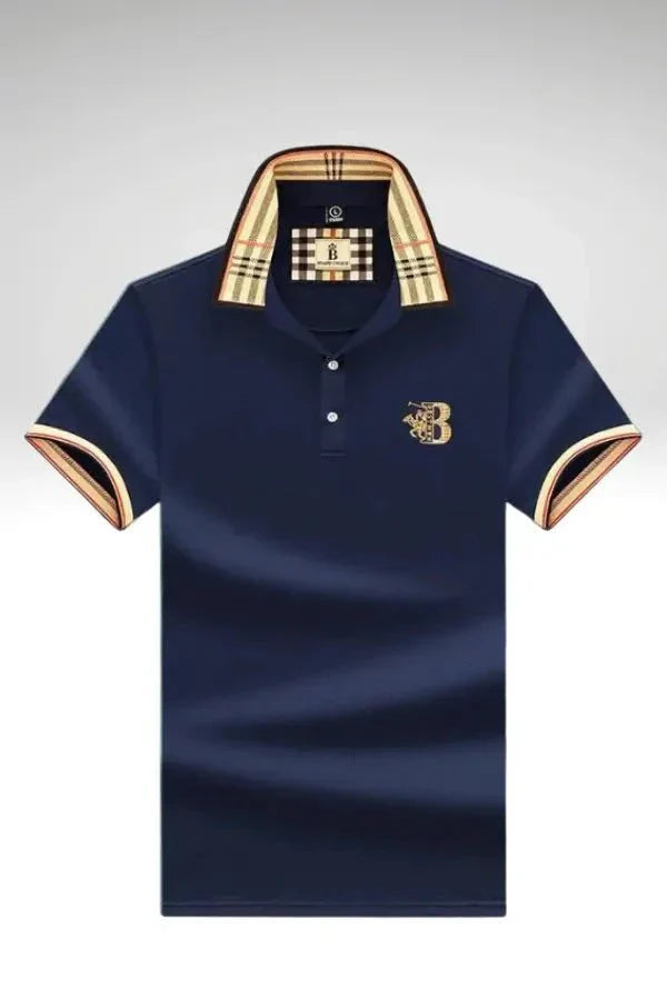 Men's Elegant Polo Shirt with Check Collar, Smart Casual Short Sleeve Polo
