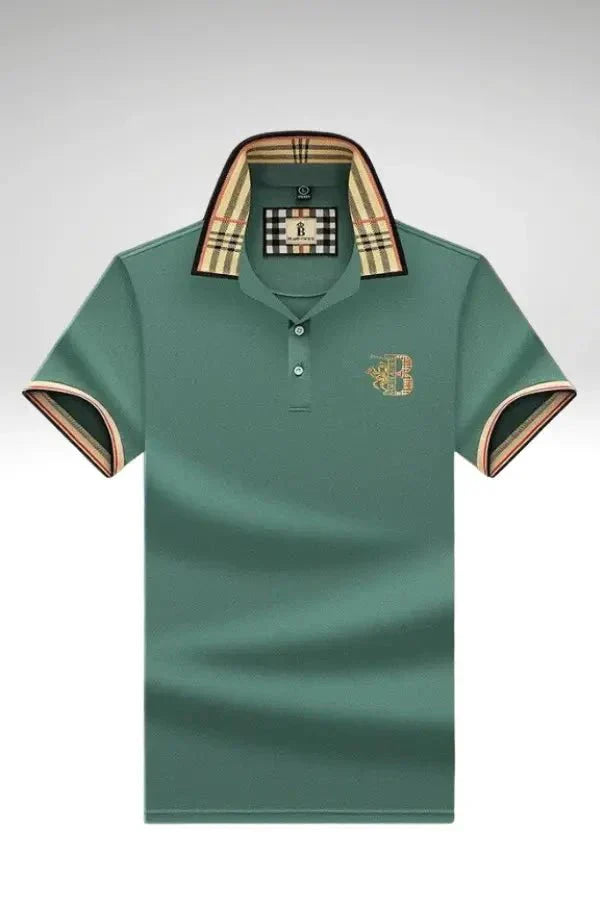 Men's Elegant Polo Shirt with Check Collar, Smart Casual Short Sleeve Polo