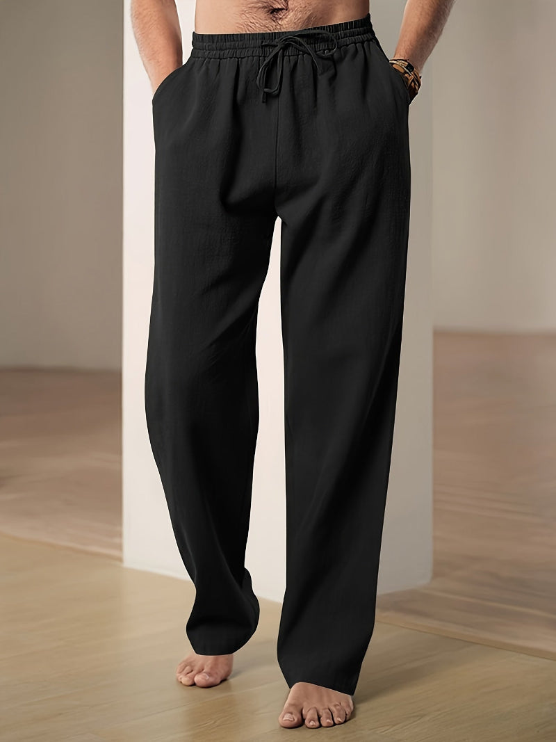 Men's Relaxed-Fit Drawstring Pants - Casual Cotton-Linen Trousers