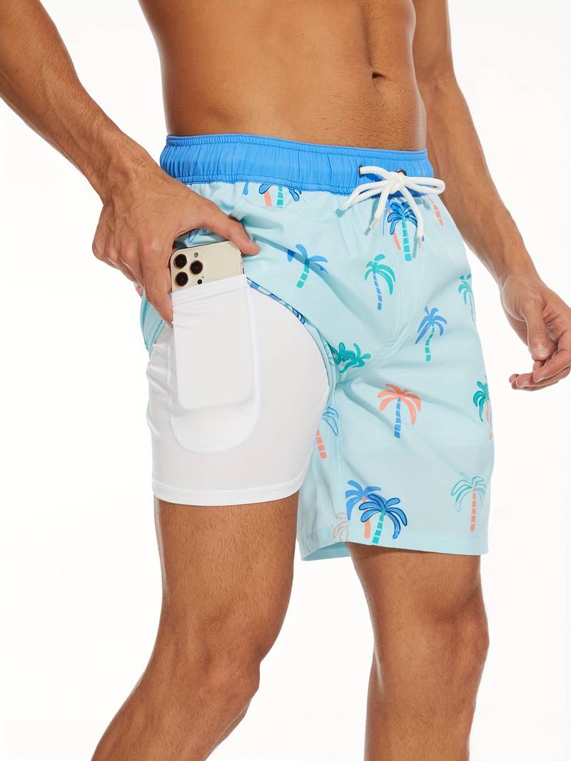 Men's Swim Trunks with Drawstring Waist, Mid-Thigh Quick-Dry Board Shorts