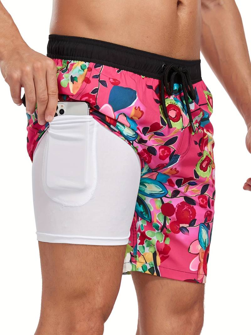 Men's Swim Trunks with Drawstring Waist, Mid-Thigh Quick-Dry Board Shorts