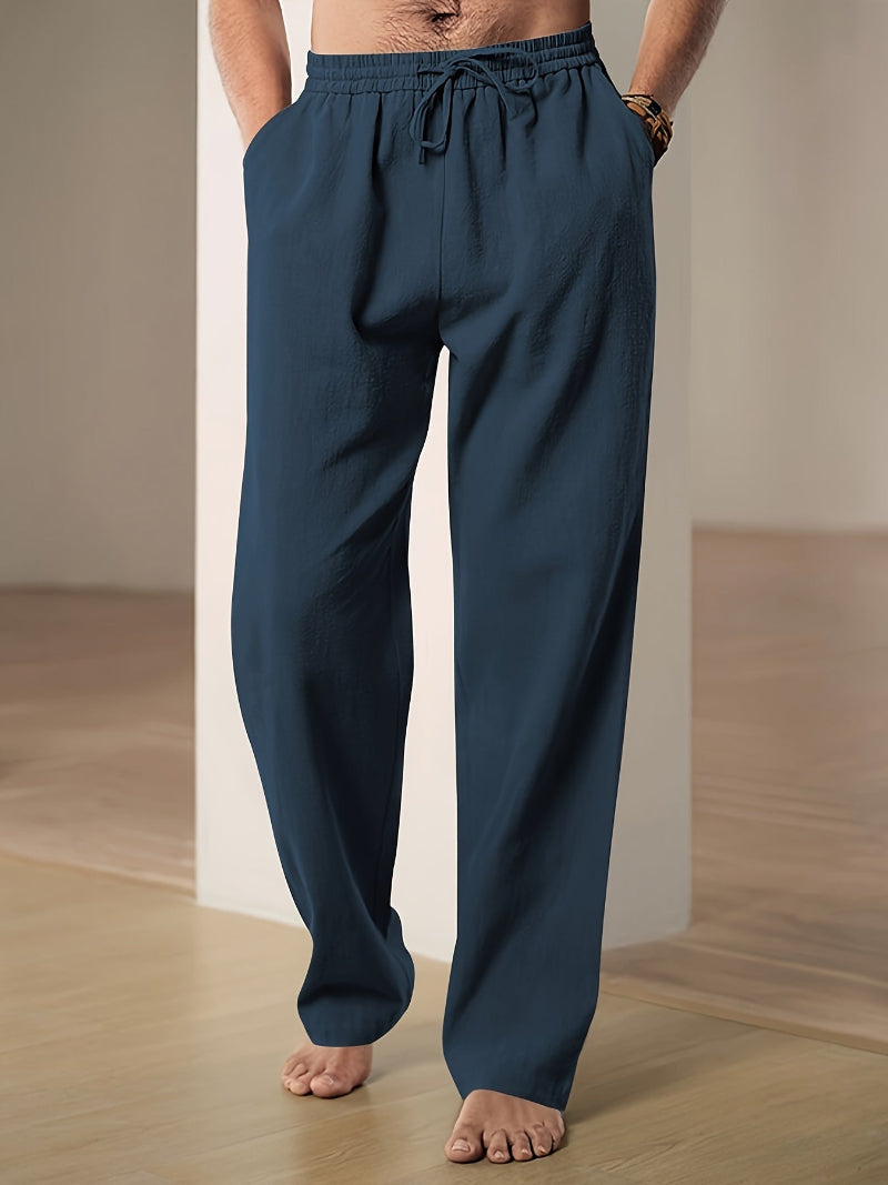 Men's Relaxed-Fit Drawstring Pants - Casual Cotton-Linen Trousers