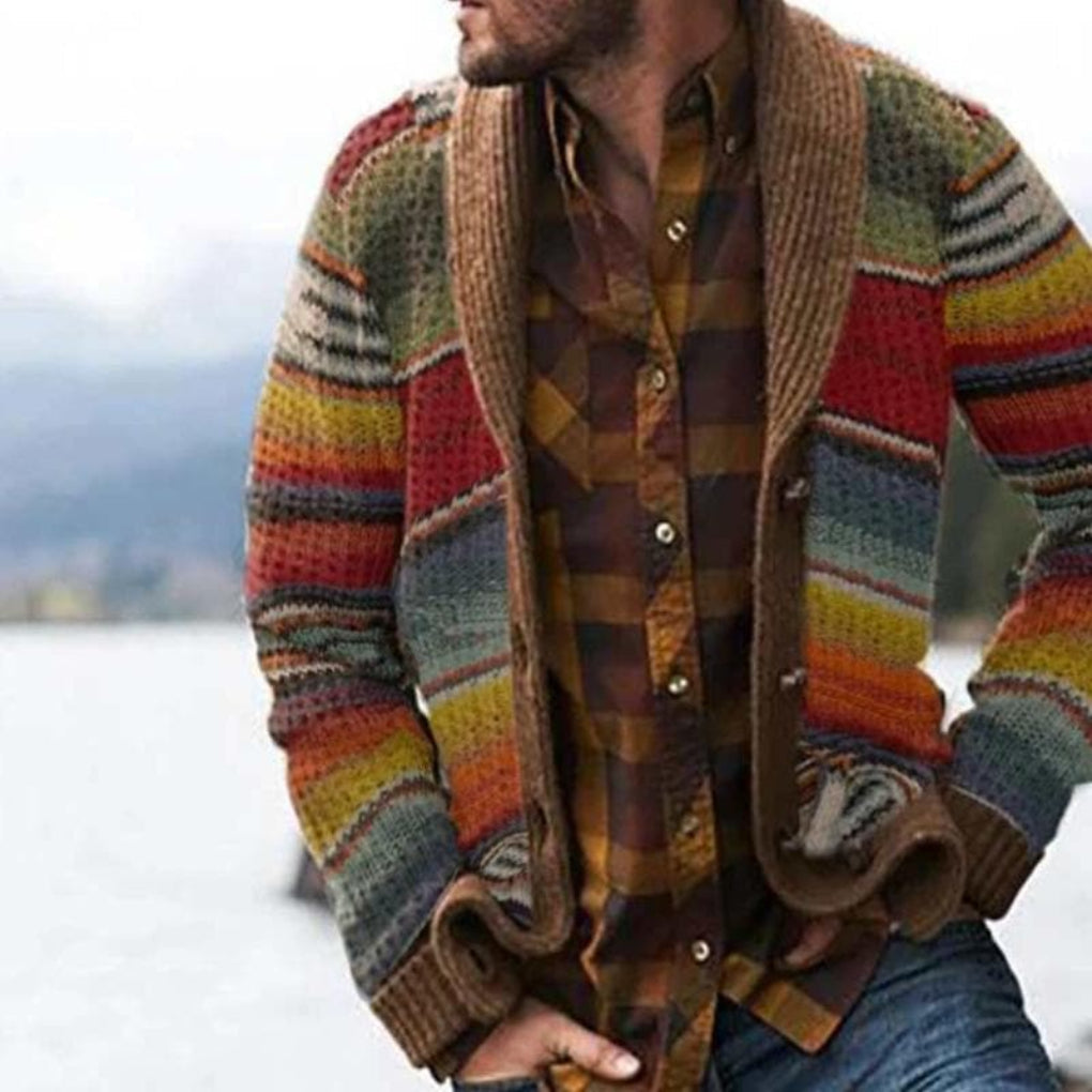 Men's Striped Cardigan - Relaxed Knit Open-Front Sweater