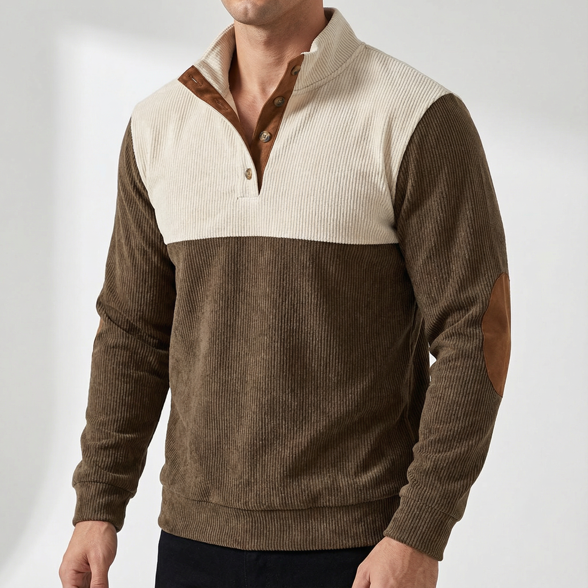 Verona Corduroy Button-Up Shirt for Men - Elbow Patch Detail