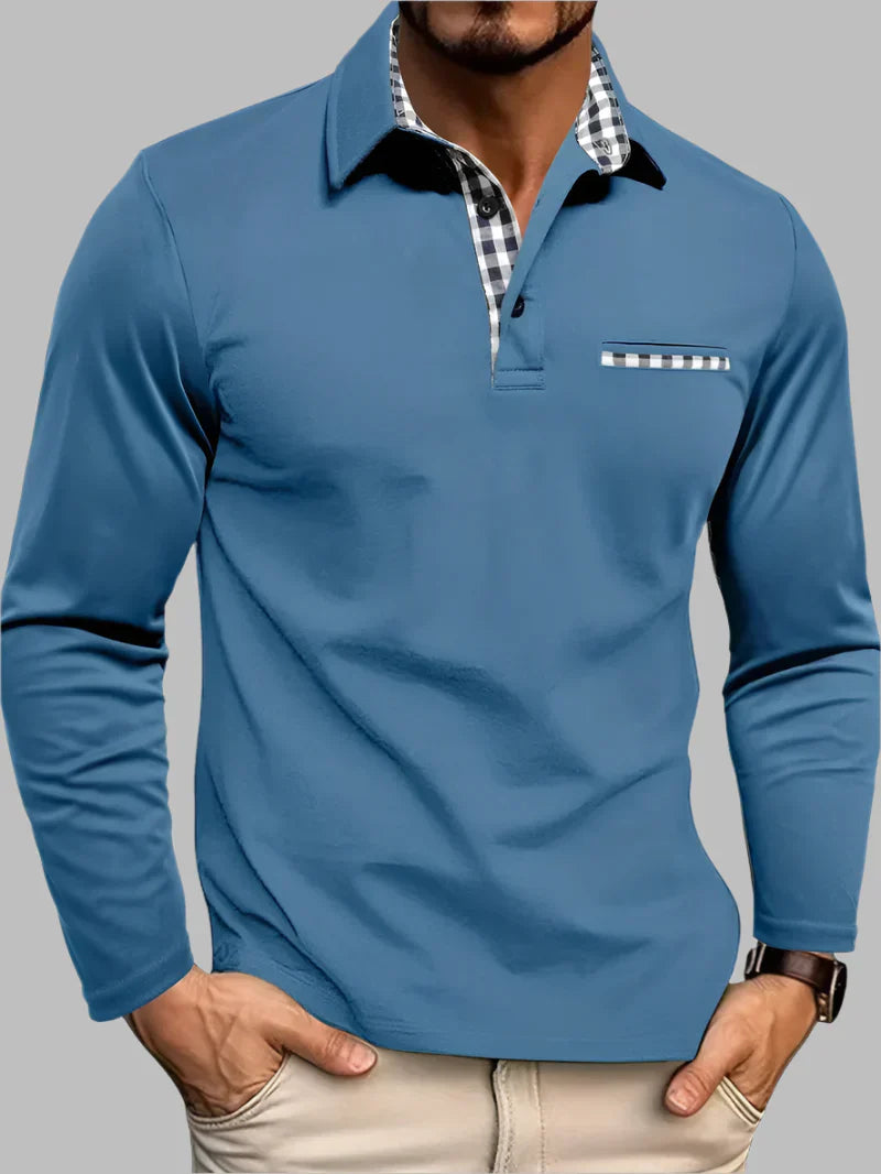 Men's Long Sleeve Polo Shirt - Classic Cotton Blend for Summer