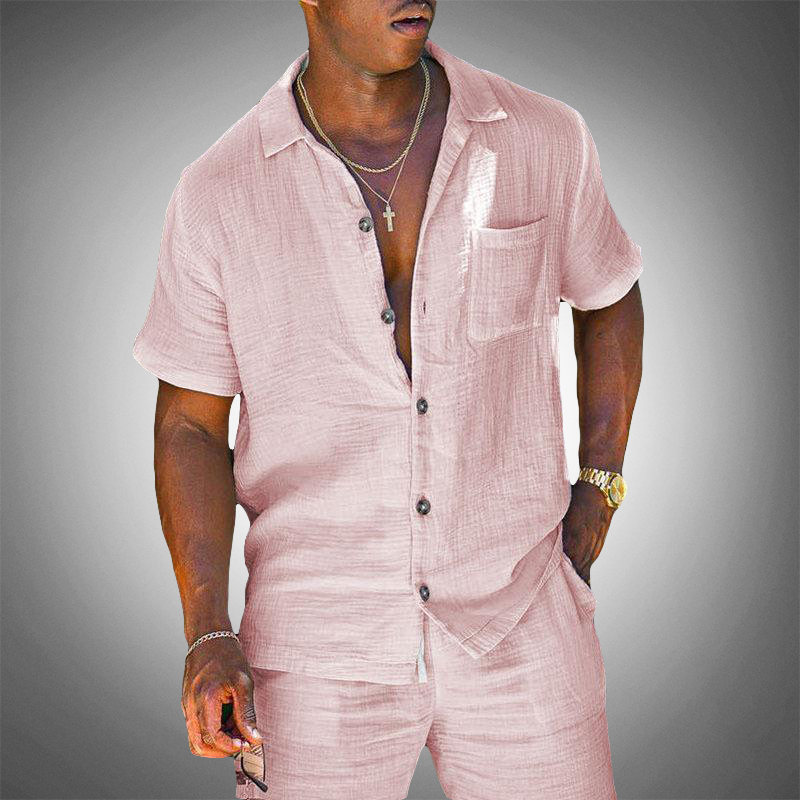 Men's Two-Piece Linen Set - Breathable Shirt and Trousers