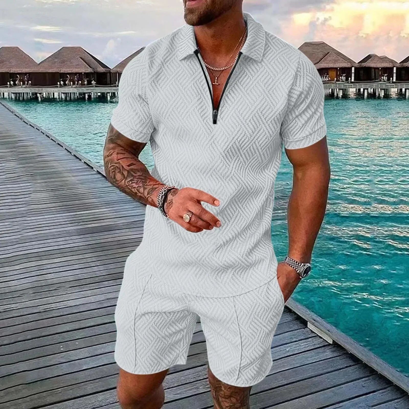 Men's Two-Piece Summer Set - Polo Shirt and Shorts Matching Outfit