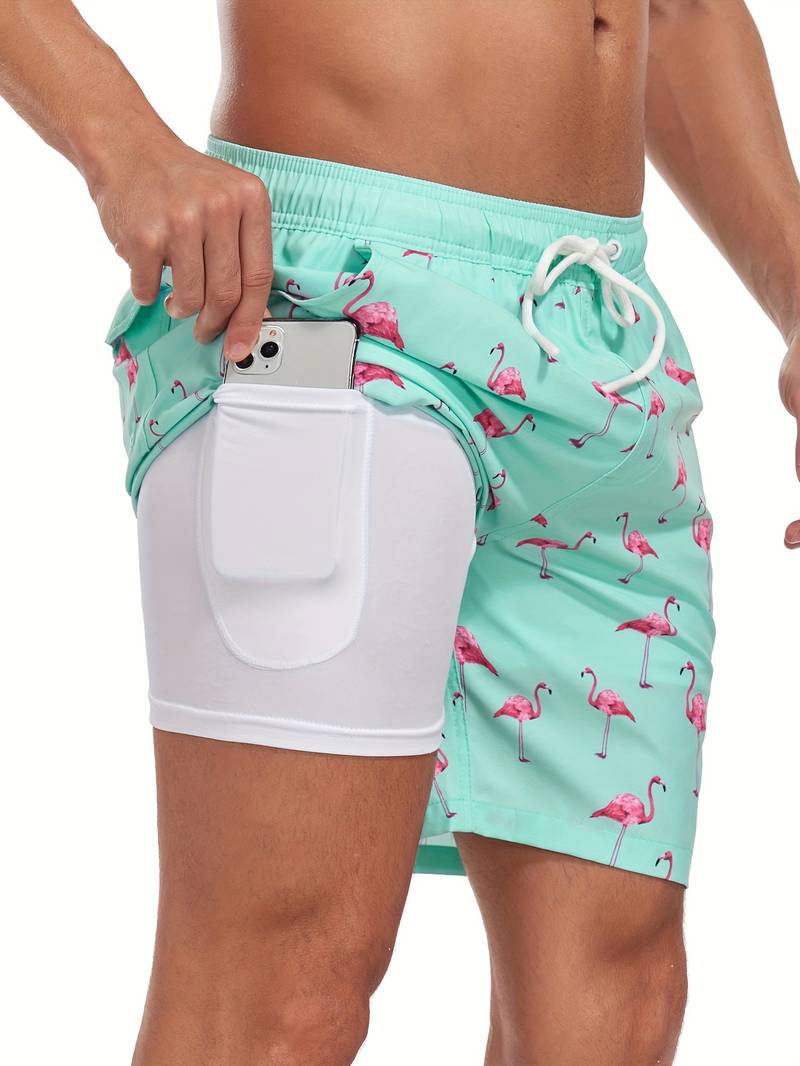 Men's Swim Trunks with Drawstring Waist, Mid-Thigh Quick-Dry Board Shorts