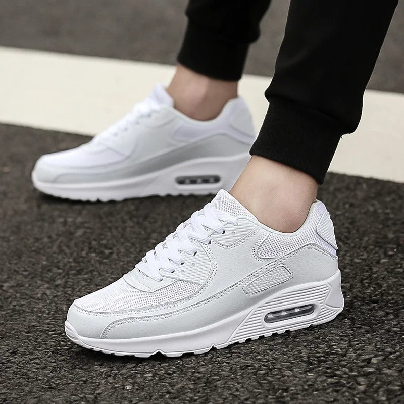 White Leather Sneakers for Men, High-Sole Urban Style Shoes