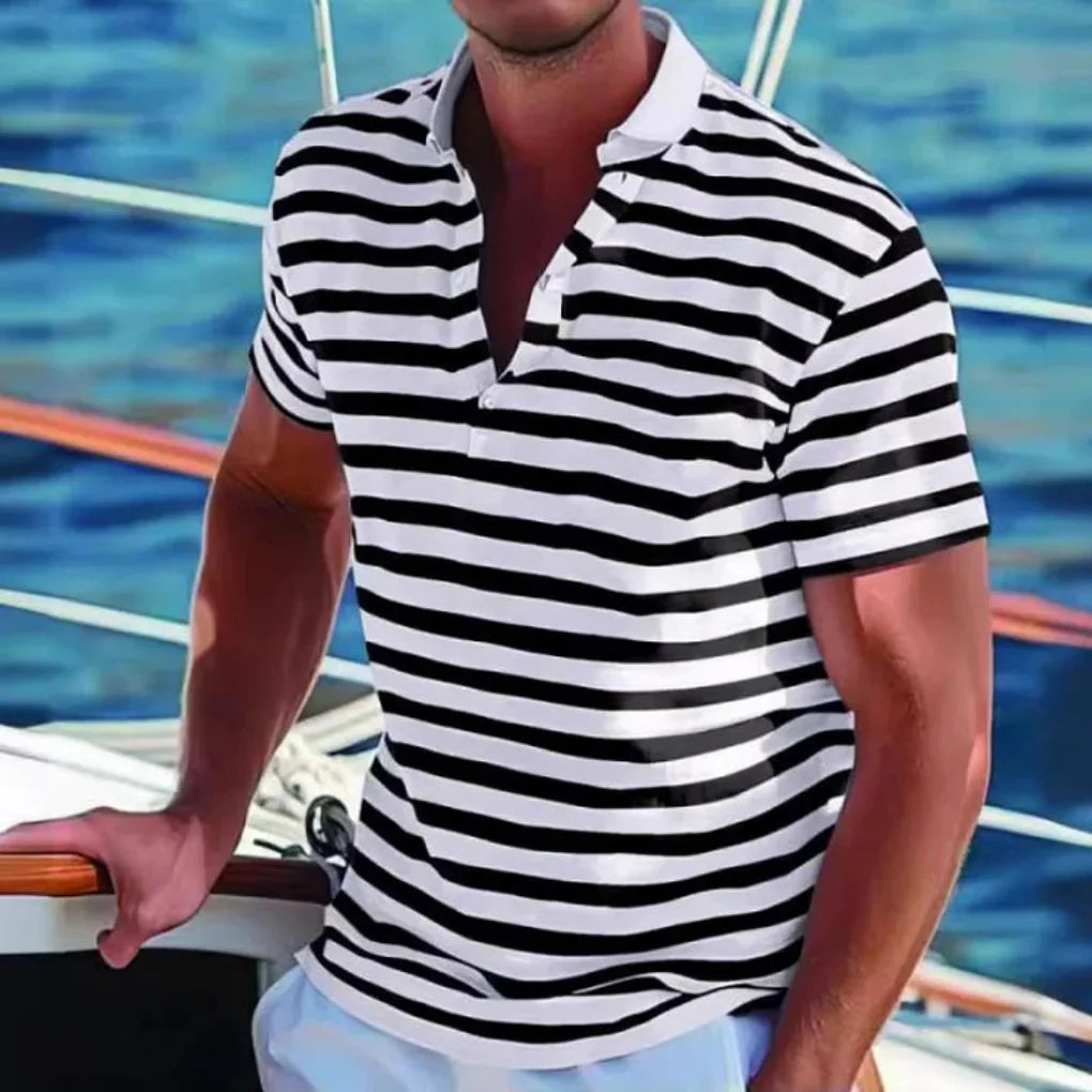 Men's Striped Polo Shirt - Short Sleeve Retro Casual Polo
