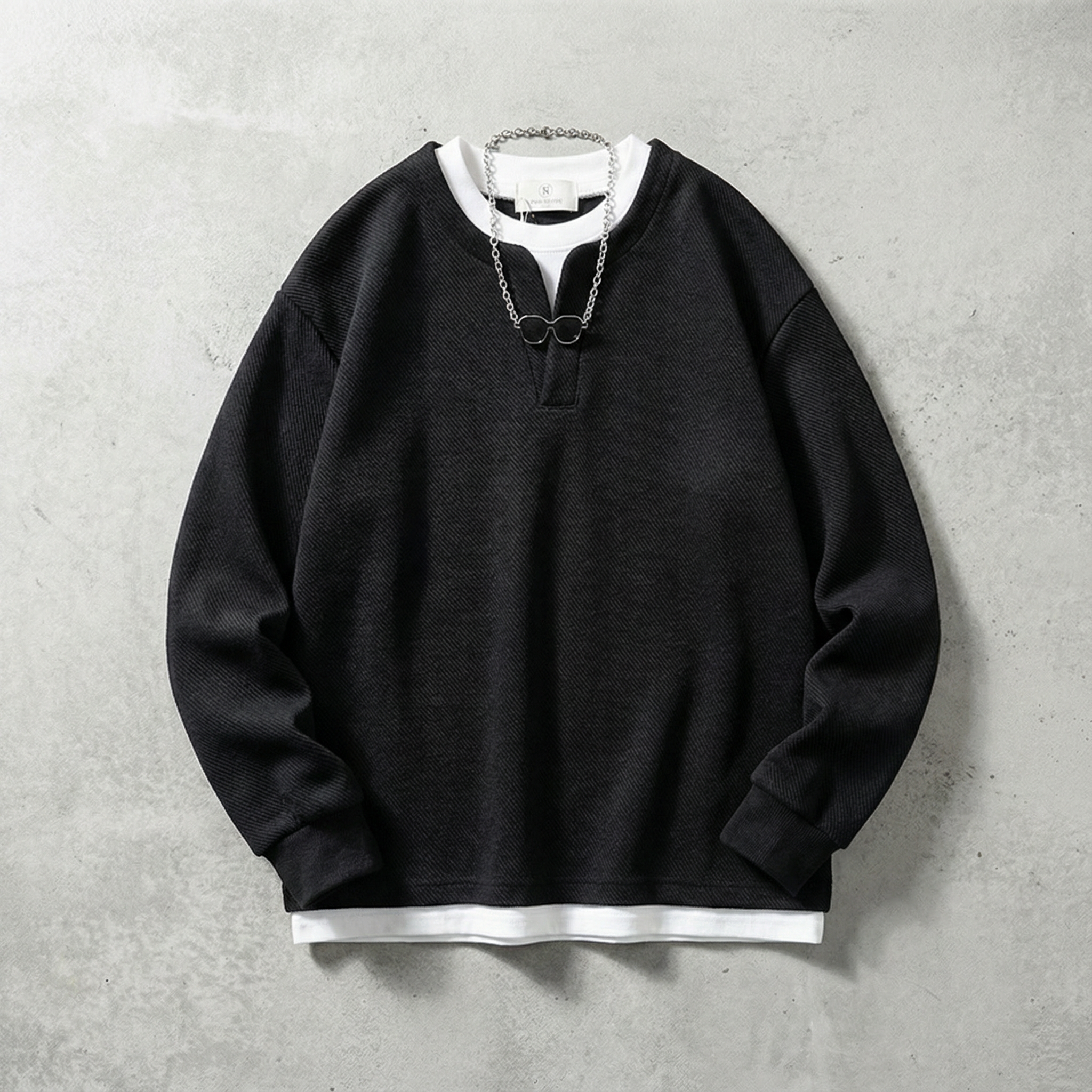 Serena Cotton Pullover for Men - Relaxed Fit Split Neckline Top
