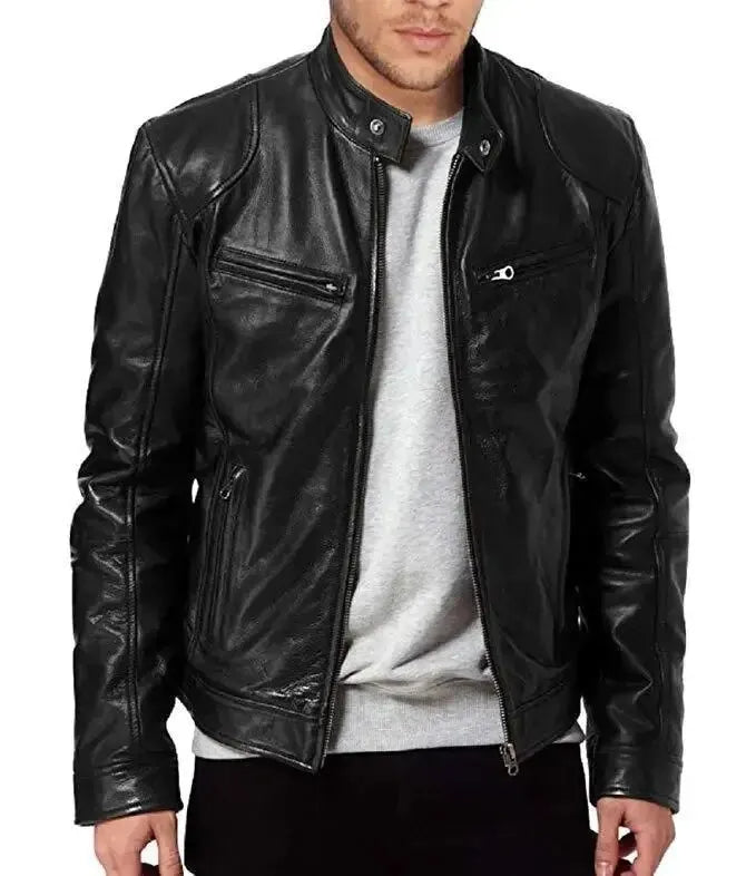 Men's Faux Leather Motorcycle Jacket, Classic Biker Style Outerwear