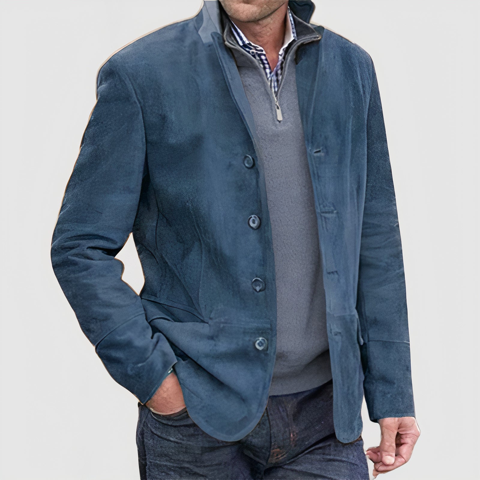 Men's Button-Up Jacket with Turn-Down Collar for Spring & Fall