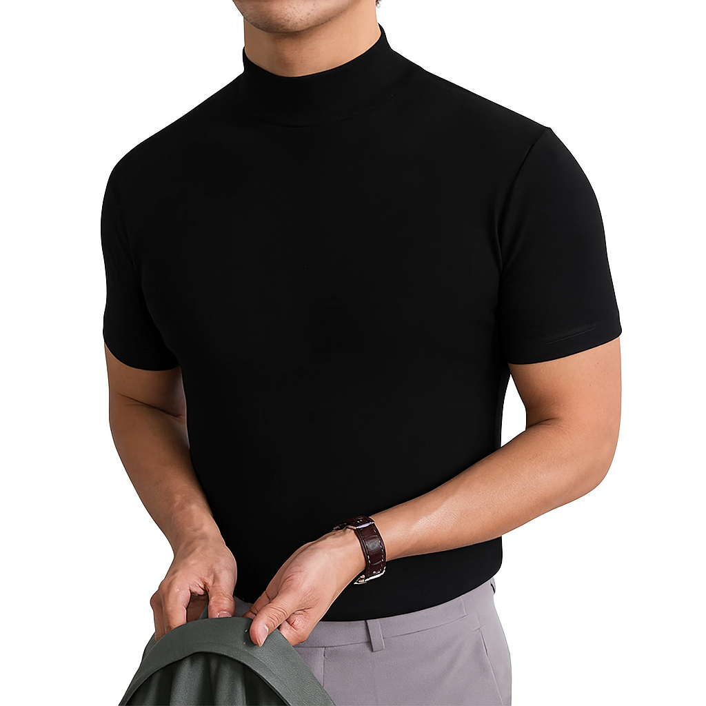 Men's Breathable Turtleneck Shirt - Short-Sleeve Summer Top