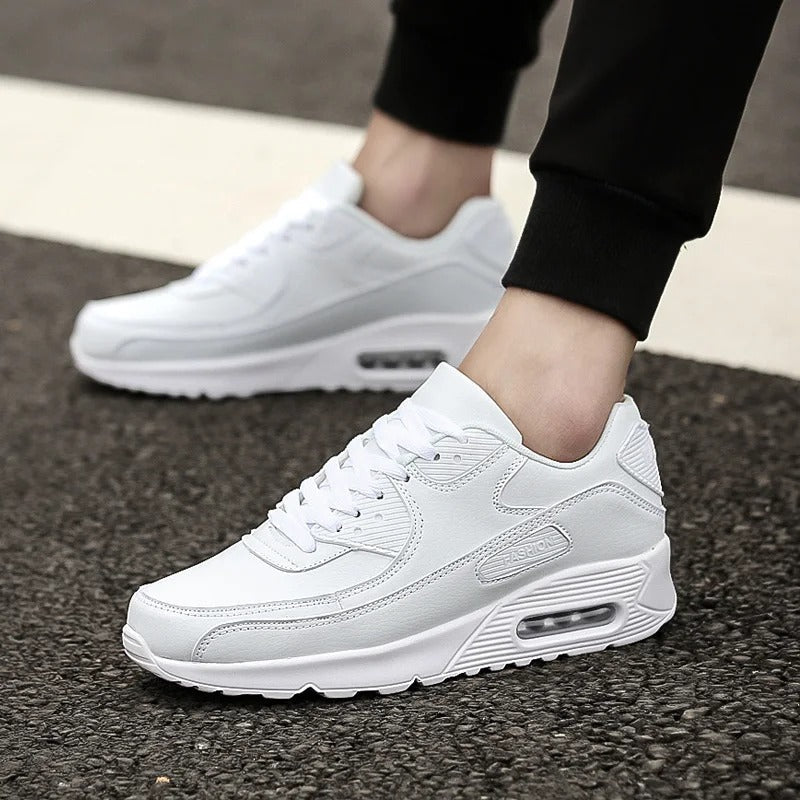 White Leather Sneakers for Men, High-Sole Urban Style Shoes
