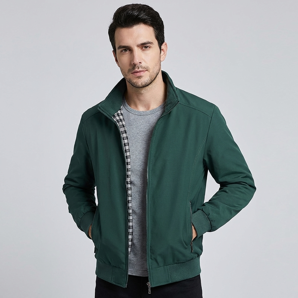 Men's Lightweight Summer Jacket with Stand Collar and Zip Front