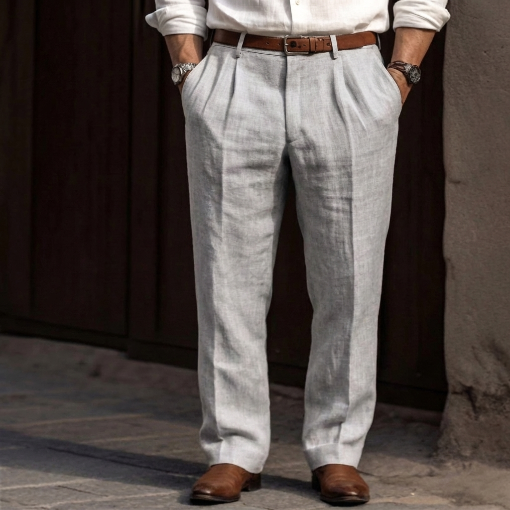 Men's Vintage High-Waist Trousers, Pleated Wide Leg Wool Blend Pants