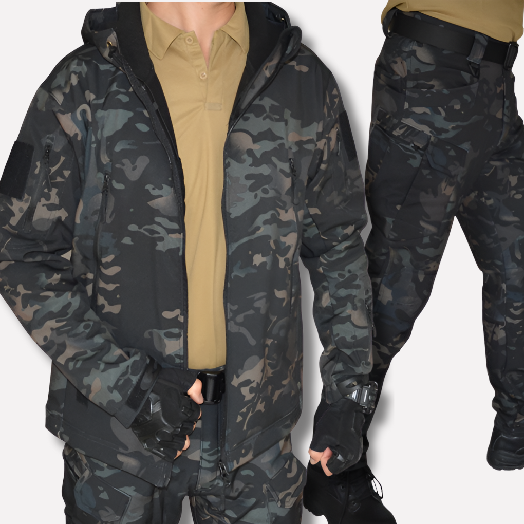 Men's Water & Wind-Resistant Outdoor Jacket and Pants Set with Fleece Lining