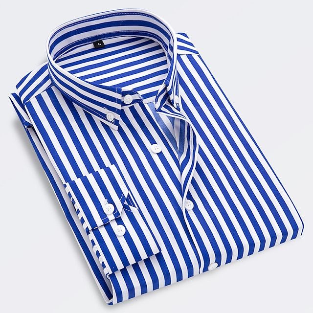 Men's Striped Summer Shirt with Button-Down Collar, Short Sleeve Casual Cotton Shirt