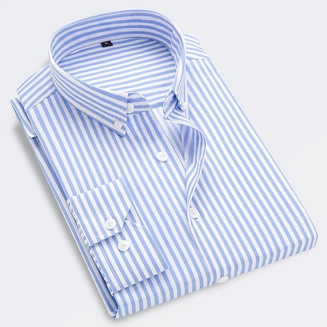 Men's Striped Summer Shirt with Button-Down Collar, Short Sleeve Casual Cotton Shirt