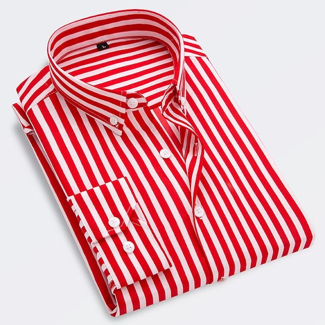 Men's Striped Summer Shirt with Button-Down Collar, Short Sleeve Casual Cotton Shirt