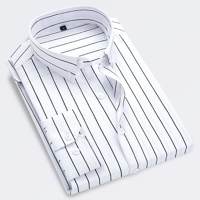 Men's Striped Summer Shirt with Button-Down Collar, Short Sleeve Casual Cotton Shirt