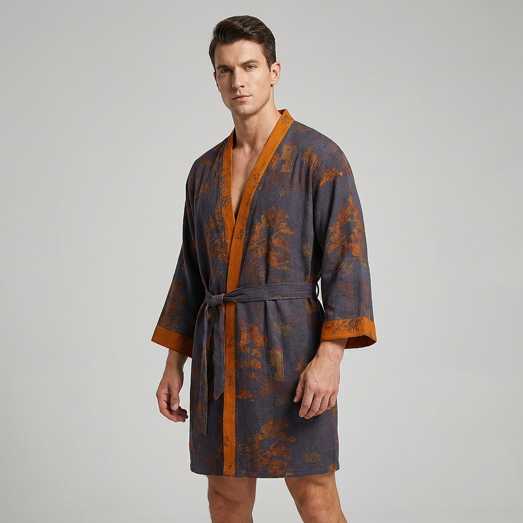 Men's Lightweight Cotton Kimono Robe - Breathable Loungewear