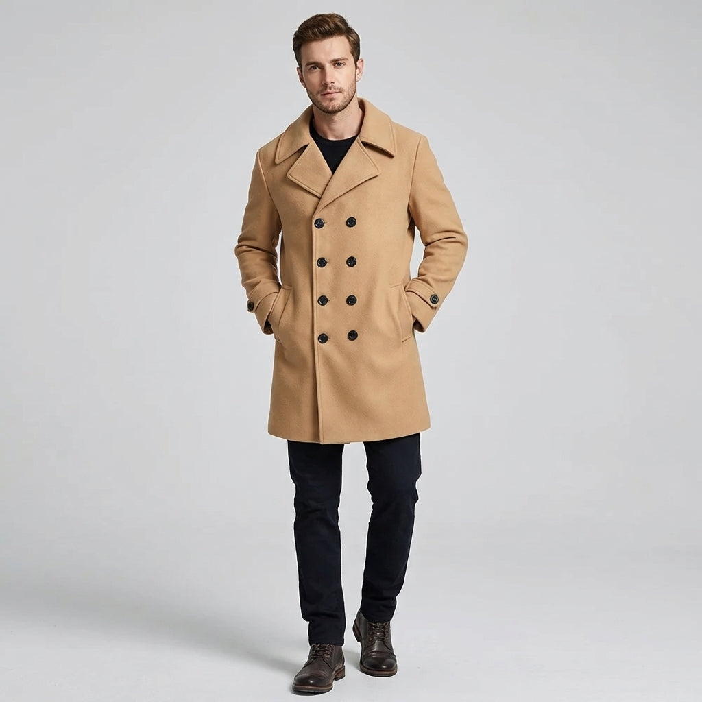 Men's Wool Blend Coat - Tailored Lapel Overcoat