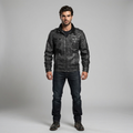 Black Faux Leather Jacket for Men, Zip-Up Moto Style